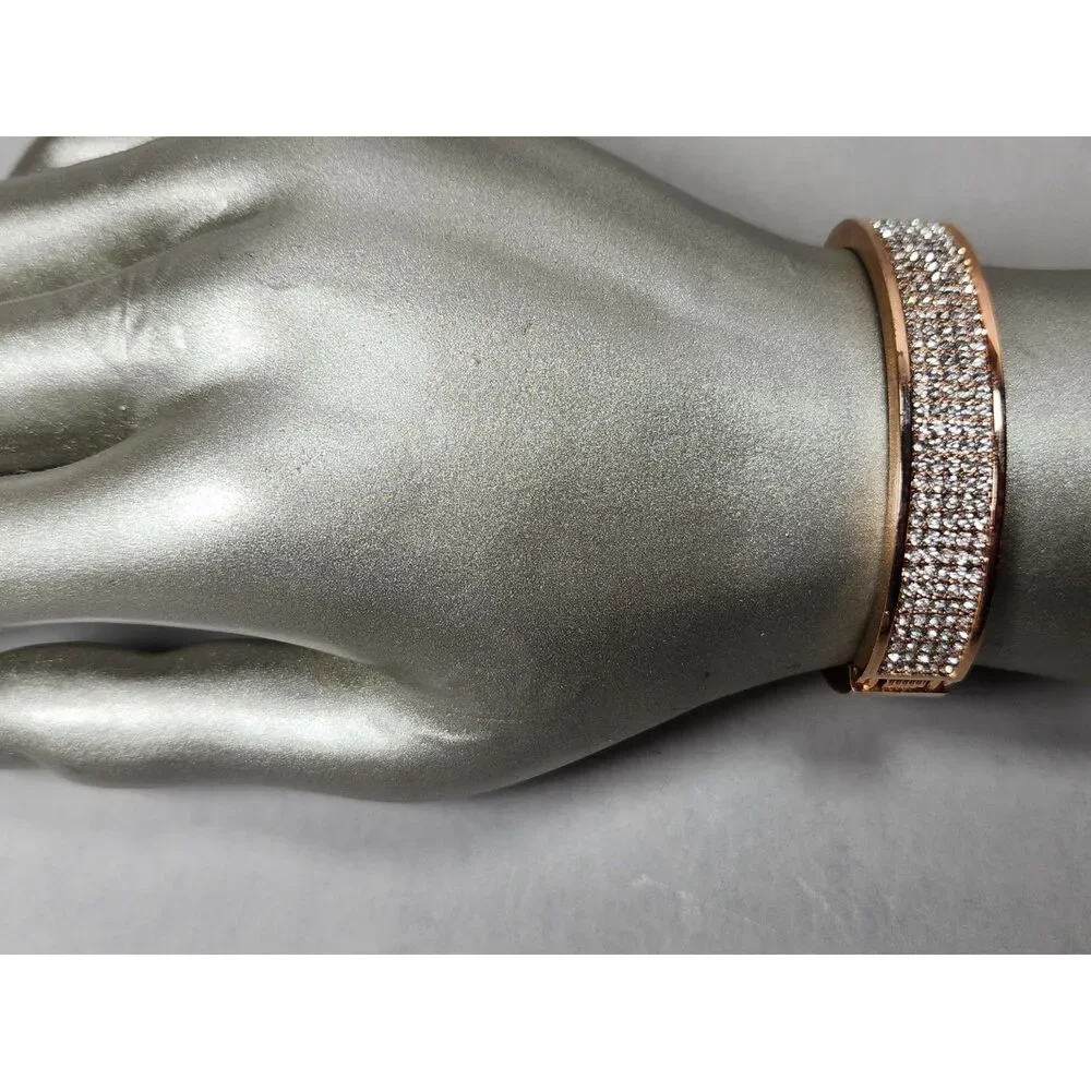 Rose Gold Tone Pave Rhinestone Clamper Bracelet ½